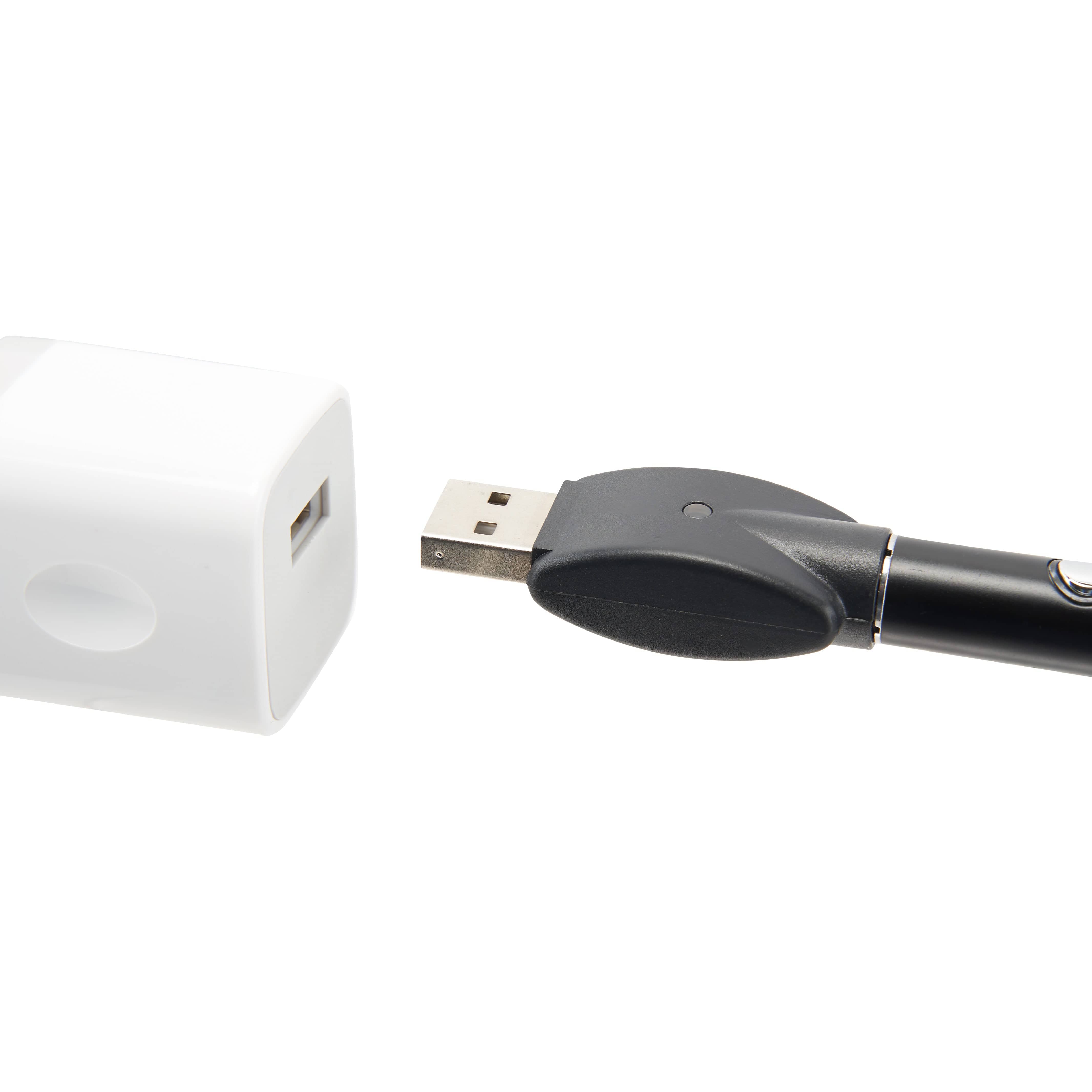 Close-up of the Ooze Wink 290 mAh Vape Battery Flashlight's USB charging port, showing a black, cylindrical design.