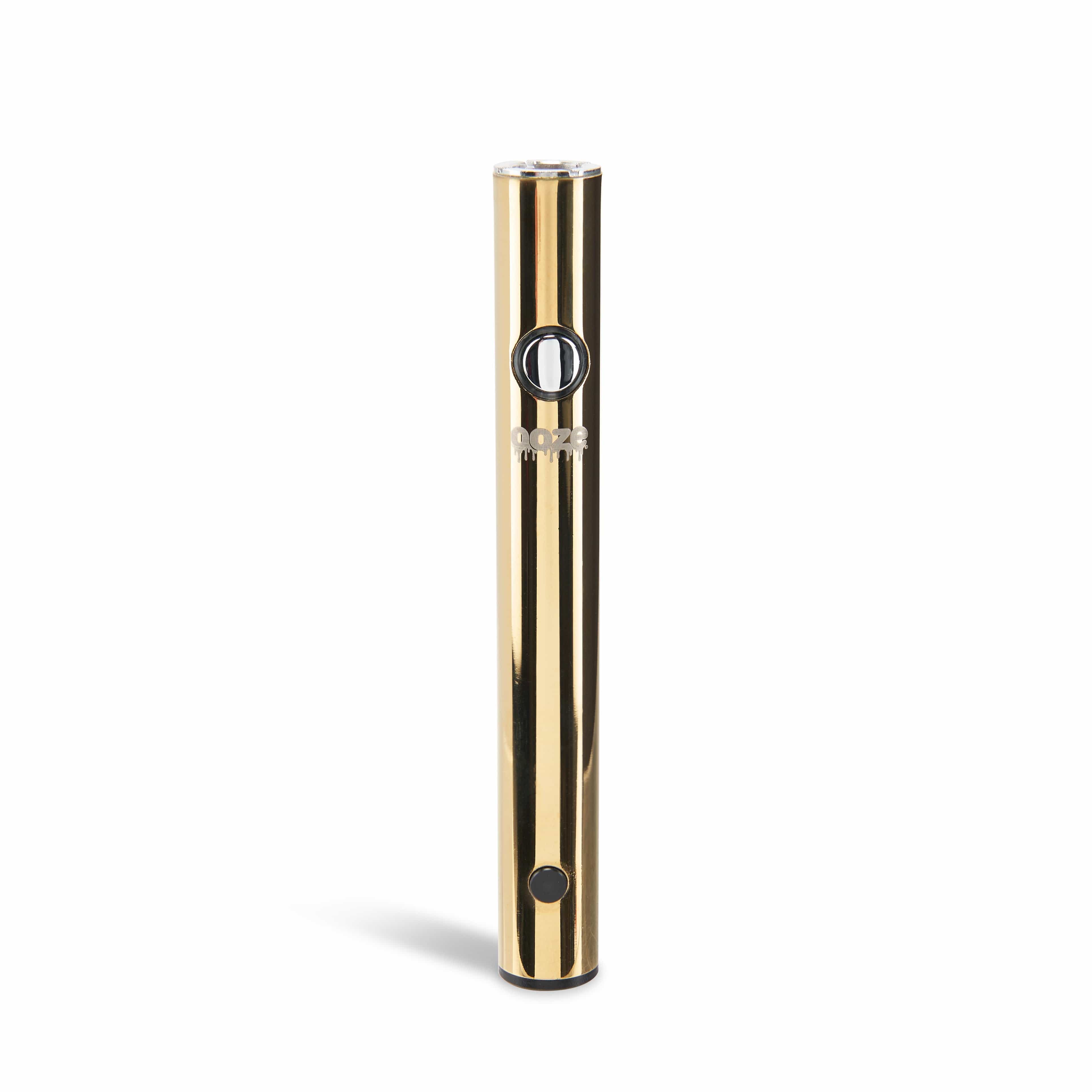 Front view of the Ooze Wink 290 mAh Vape Battery Flashlight, showing a sleek, gold-toned cylindrical design with minimal detailing.