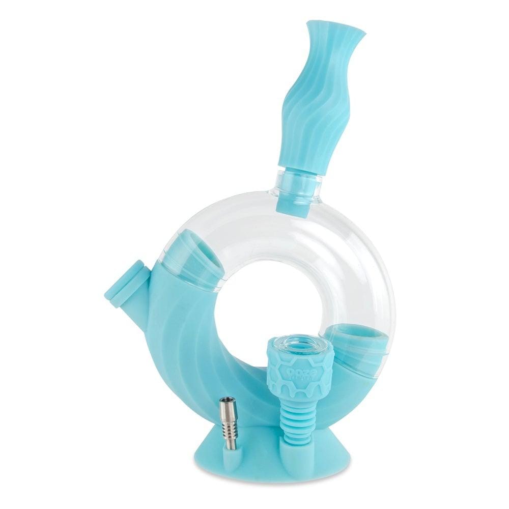 Front view of the Ooze Ozone Silicone Water Pipe and Dab Straw, featuring a curved design and clear material.