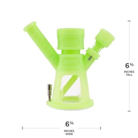 Front view of the Ooze Hyborg Silicone Glass 4-in-1 Hybrid Water Pipe and Nectar Collector, displaying its vibrant green color.