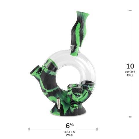 Front view of the Ooze Ozone Silicone Water Pipe and Dab Straw, showcasing its curved neck and dark coloration.