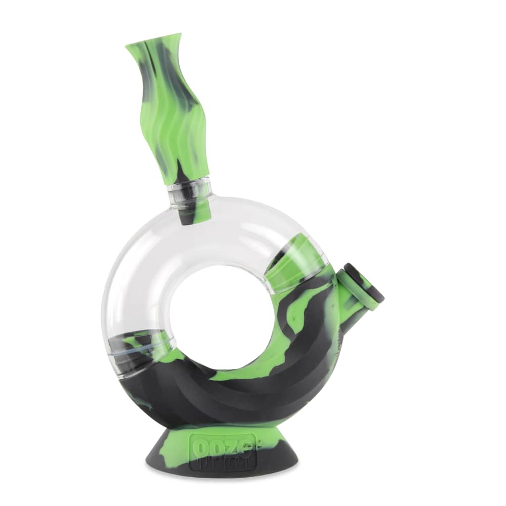 A front view of the Ooze Ozone Silicone Water Pipe and Dab Straw, showing its curved design and glossy finish.