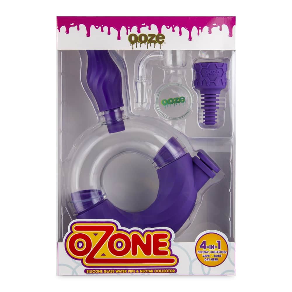 Front view of the Ooze Ozone Silicone Water Pipe and Dab Straw, showcasing its clear glass construction and simple design.