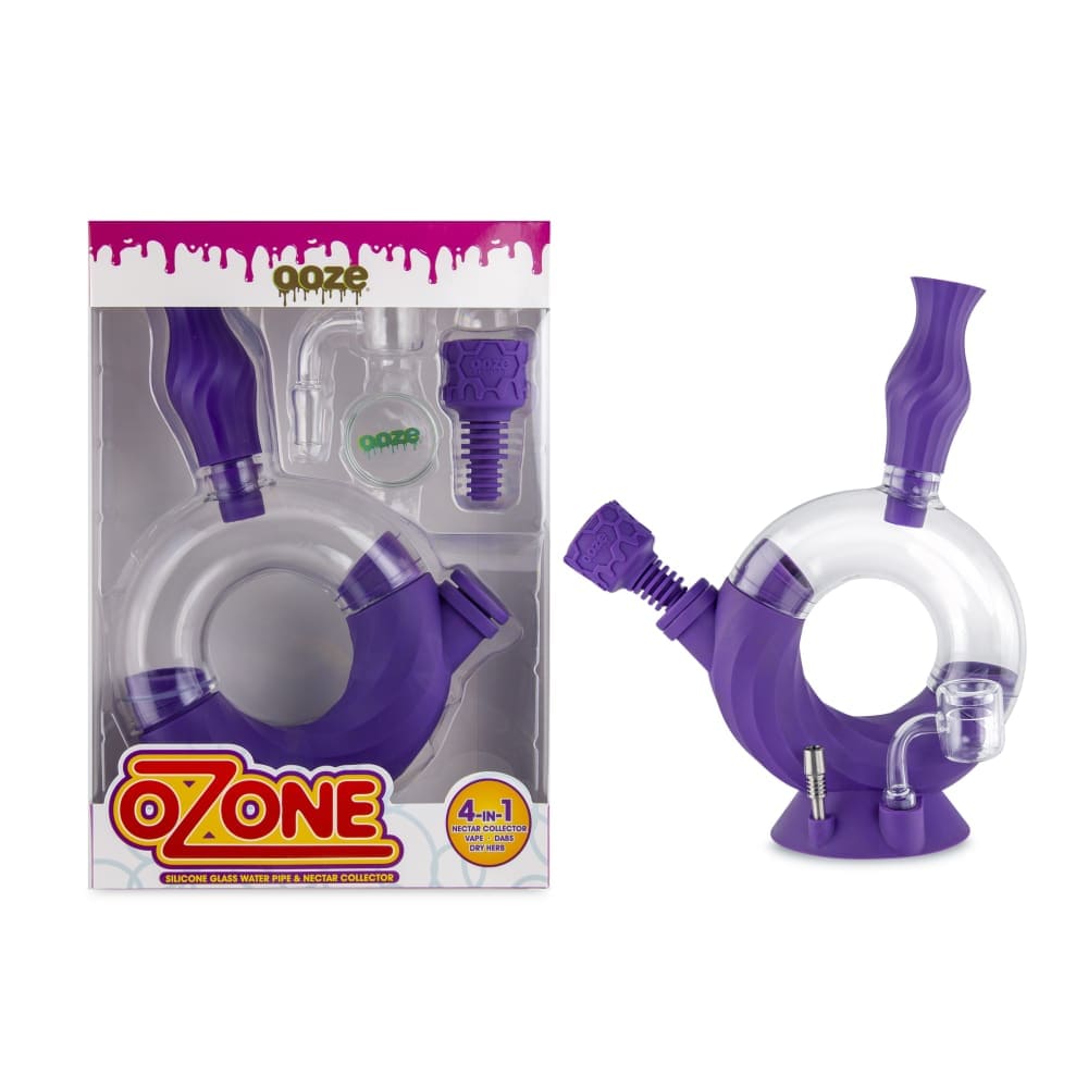 The Ooze Ozone Silicone Water Pipe and Dab Straw is shown in a front view with a colorful design and visible joint.