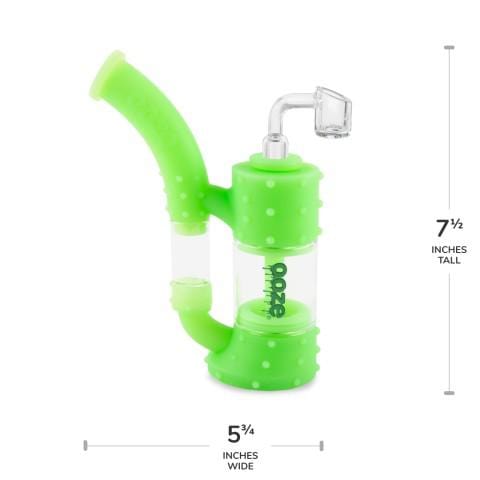 Front view of the Ooze Stack Pipe Silicone Bubbler, a vibrant green, compact bubbler with a stacked design.