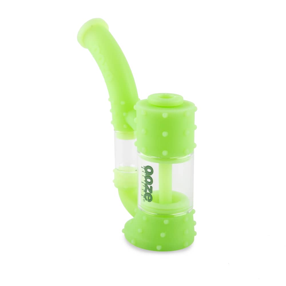 A front view of the Ooze Stack Pipe Silicone Bubbler, showing the textured green silicone material and stacked design.