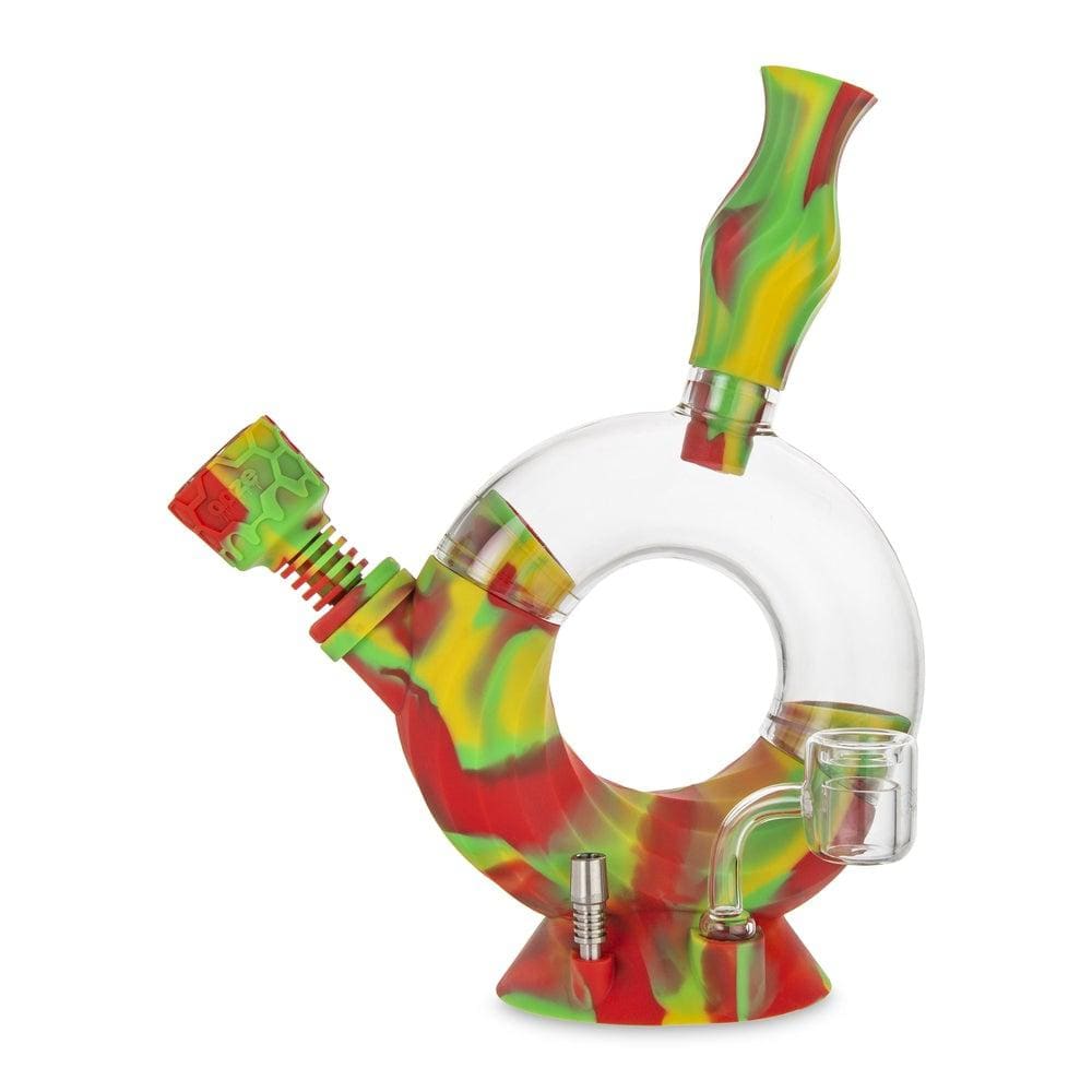Front view of the Ooze Ozone Silicone Water Pipe and Dab Straw, showcasing its colorful, curved design against a plain white background.