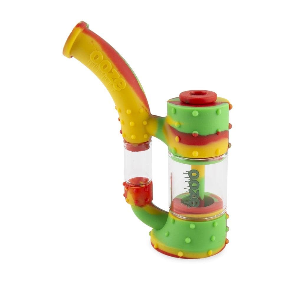 A front view of the Ooze Stack Pipe Silicone Bubbler, showcasing its vibrant color and stacked design.
