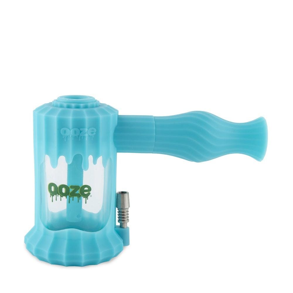 Front view of the Ooze Clobb Silicone Water Pipe and Dab Straw, showcasing its vibrant blue color and unique textured design.