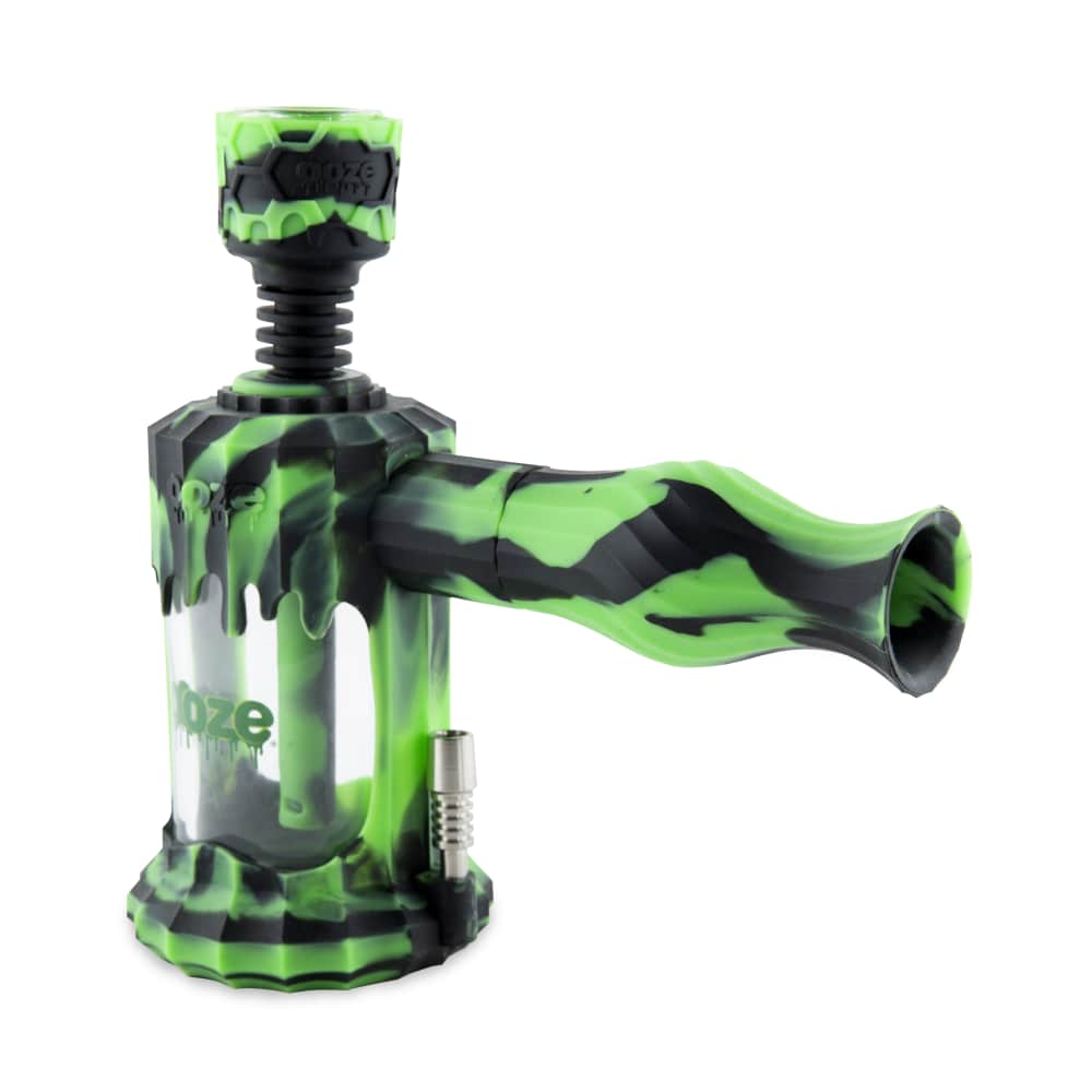 Front view of the Ooze Clobb Silicone Water Pipe and Dab Straw, showcasing its green, textured design against a plain white background.