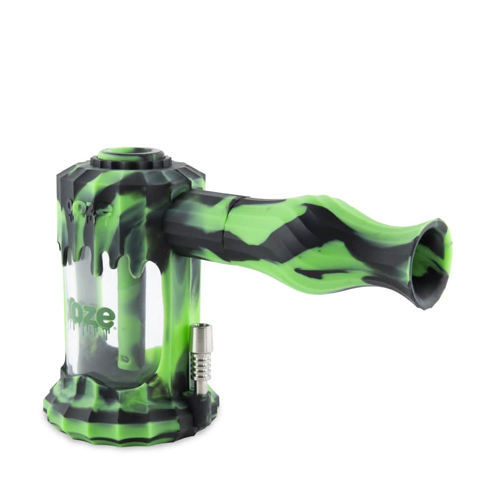 Front view of the Ooze Clobb Silicone Water Pipe and Dab Straw, showing the green, textured silicone design and clear chamber.