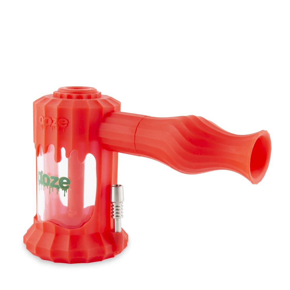 Front view of the Ooze Clobb Silicone Water Pipe and Dab Straw, showcasing its red silicone construction and unique shape.