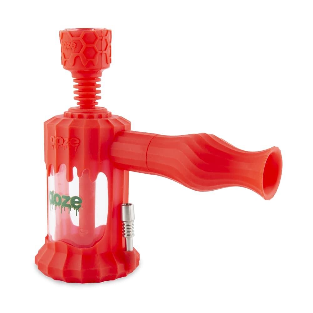 Front view of the Ooze Clobb Silicone Water Pipe and Dab Straw, showing its bright red silicone construction and unique textured design.