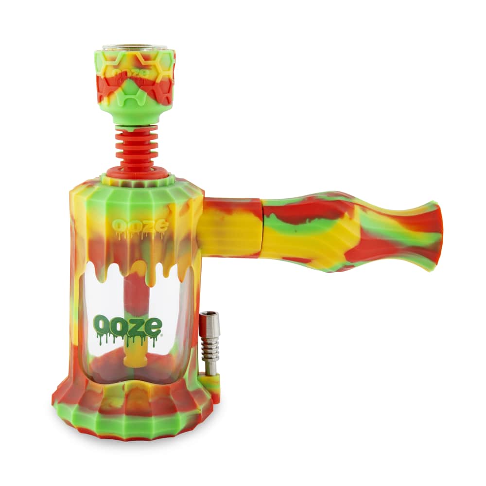 A front view of the Ooze Clobb Silicone Water Pipe and Dab Straw, showcasing its colorful, textured design against a plain white backdrop.