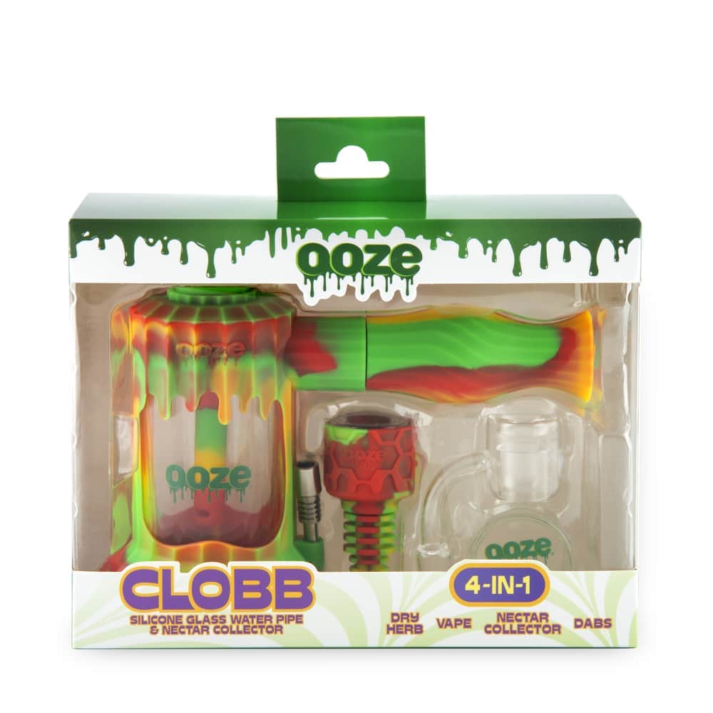 Front view of the Ooze Clobb Silicone Water Pipe and Dab Straw on a bright pink background.