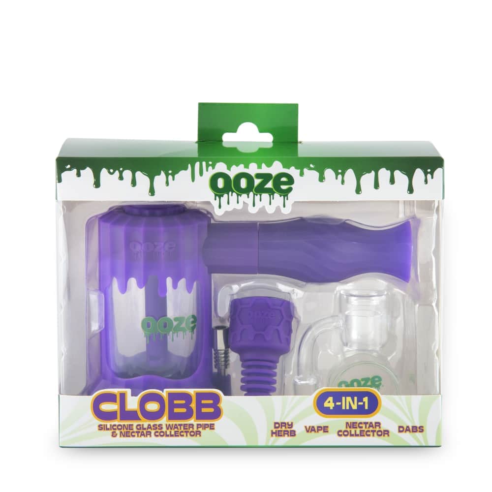 Front view of the Ooze Clobb Silicone Water Pipe and Dab Straw with colorful branding, highlighting its unique design.