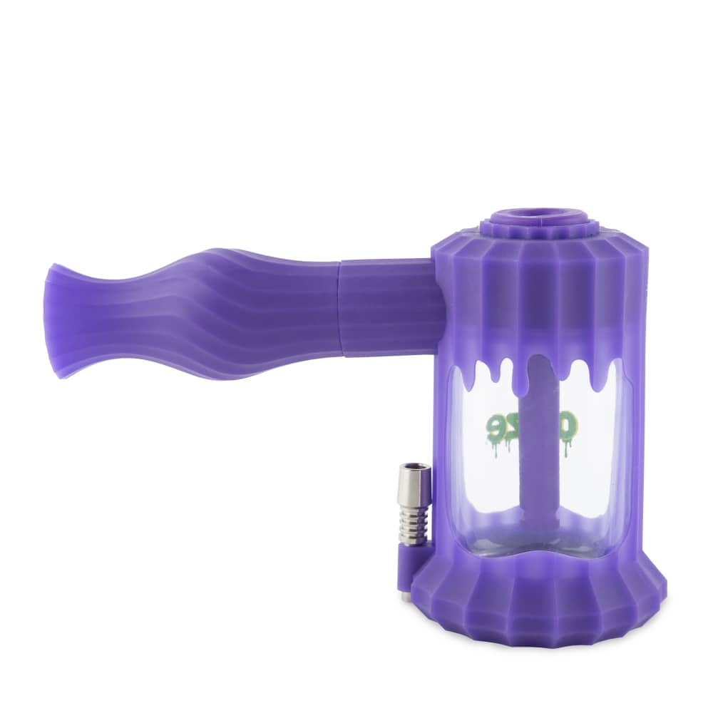 Front view of the Ooze Clobb Silicone Water Pipe and Dab Straw, featuring a purple, textured design and visible straw attachment.