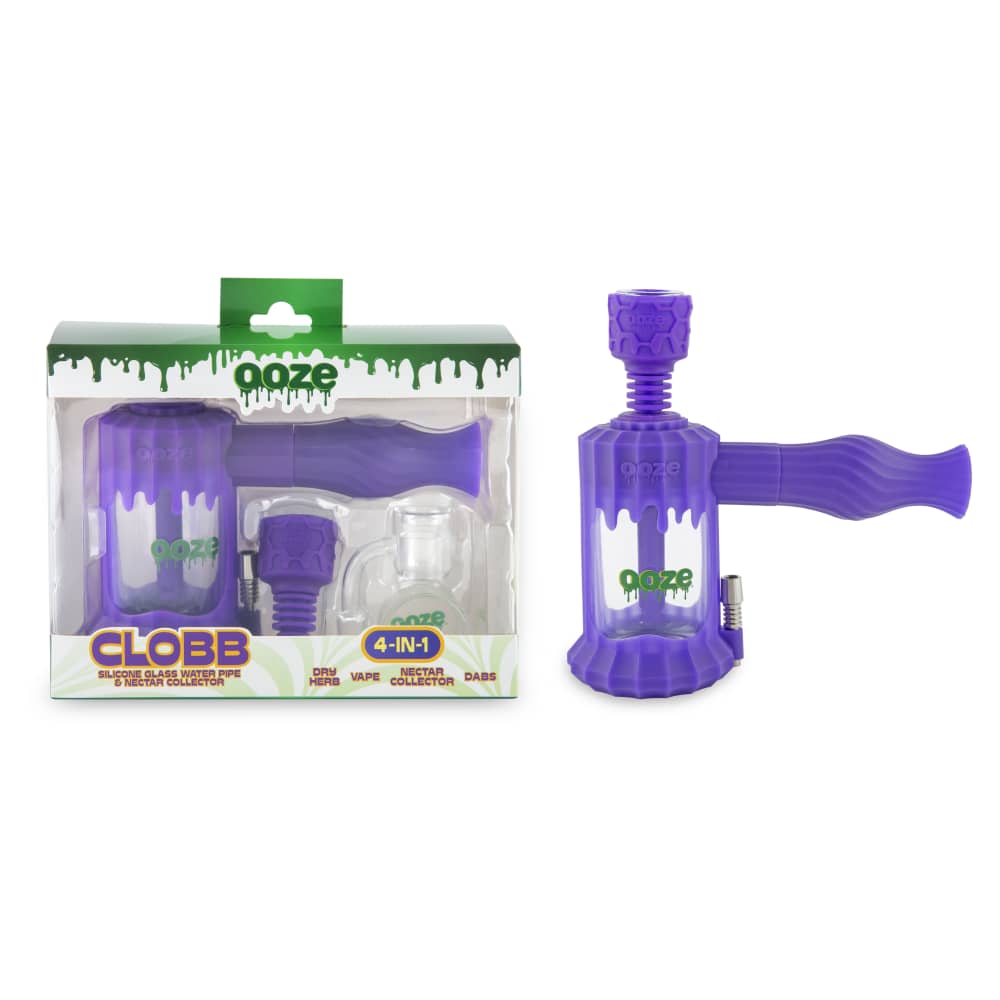 A front view of the Ooze Clobb Silicone Water Pipe and Dab Straw, showcasing its unique, textured design against a plain white background.