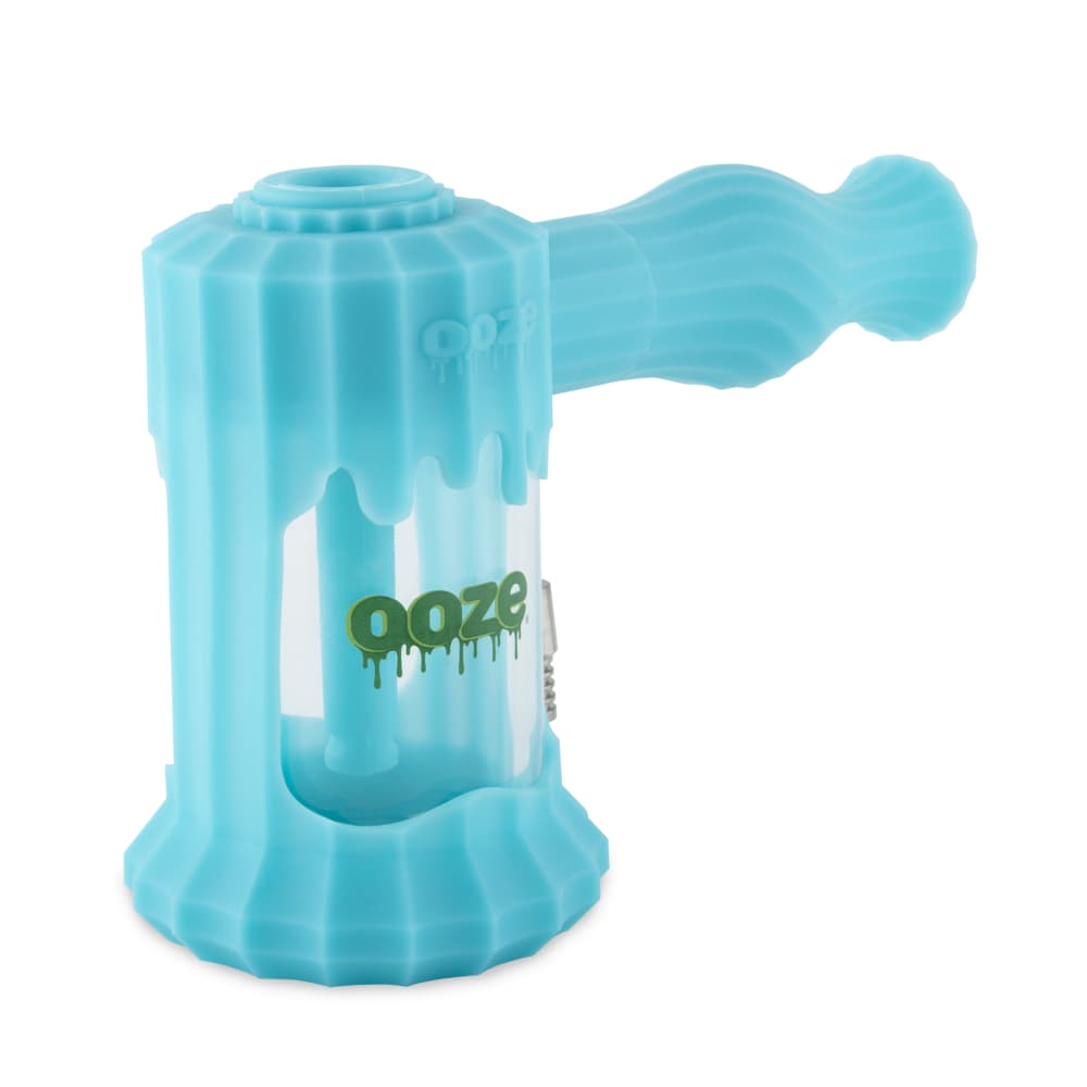 Front view of the Ooze Clobb Silicone Water Pipe and Dab Straw, showcasing the textured, blue silicone design.