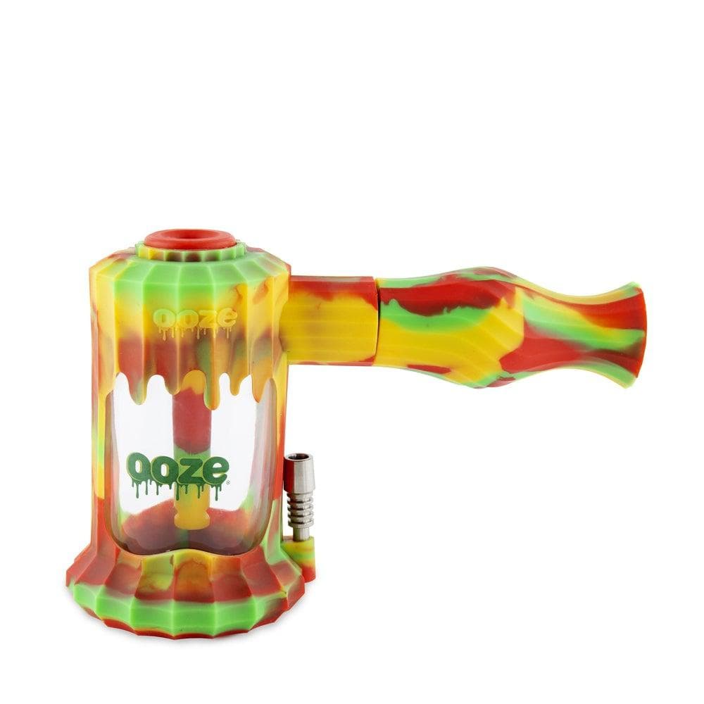The Ooze Clobb Silicone Water Pipe and Dab Straw is shown in a front view, featuring colorful, swirled silicone construction.