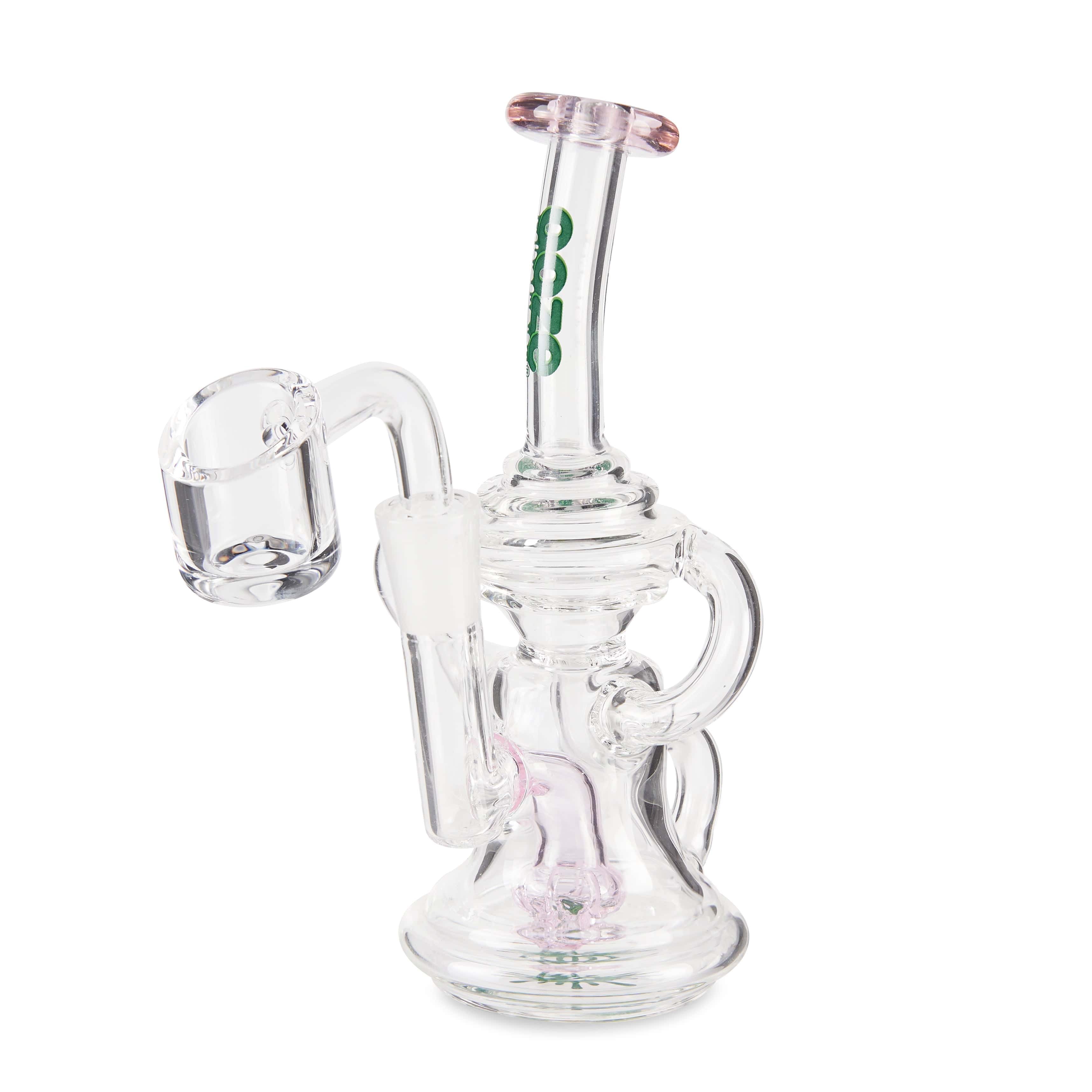 Front view of the Ooze Surge Mini Recycler Dab Rig, showcasing the clear glass construction and compact design.