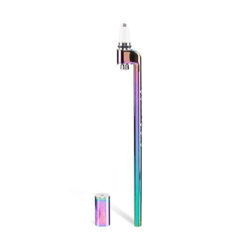 A side view of the Ooze x Stache ConNectar - 510 Thread Dab Straw Vape Pen Attachment, showcasing its slender, metallic design against a white background.