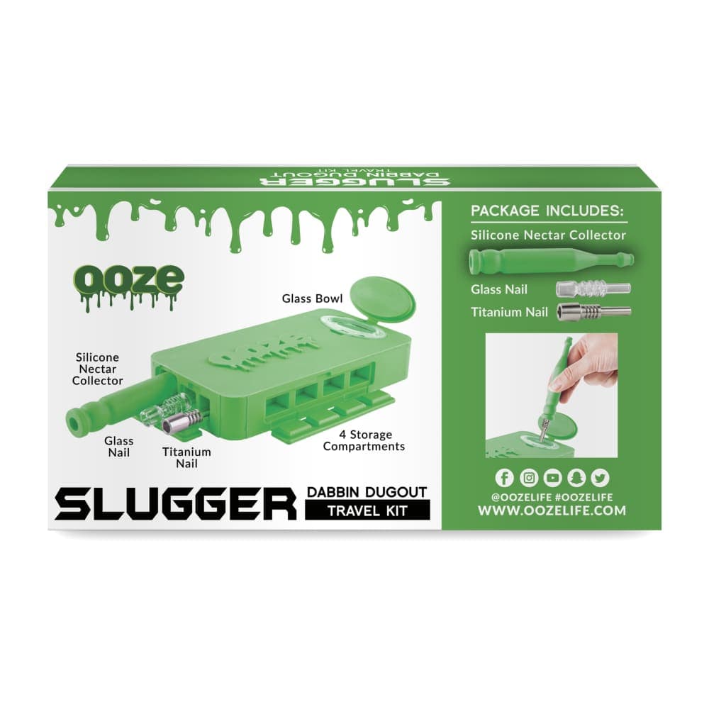 An overhead view of the Ooze Slugger Silicone Dugout, displayed open with included components on a white background.
