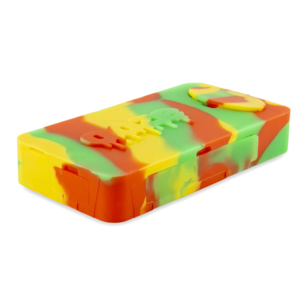 Front view of the Ooze Slugger Silicone Dugout, showcasing its compact, colorful design against a plain white background.