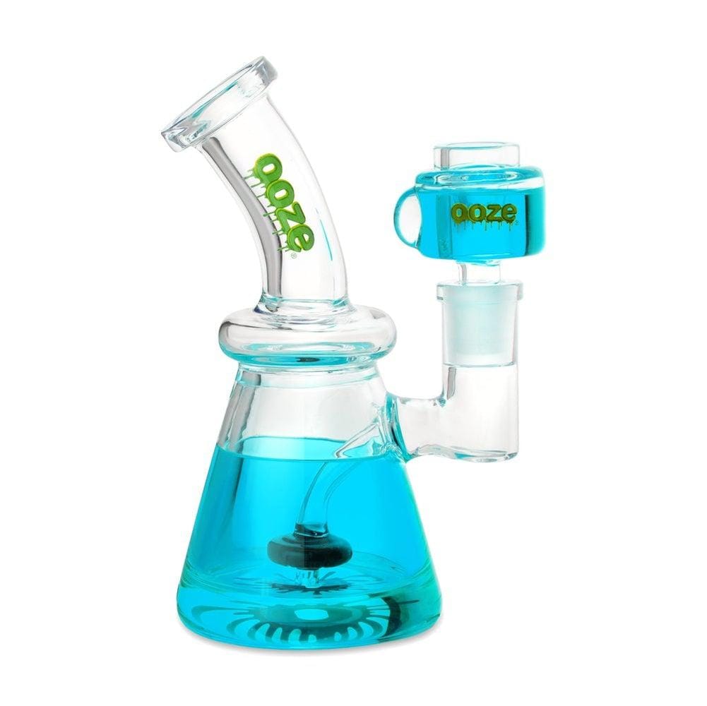 A front view of the Ooze Glyco Bong Glycerin Chilled Glass Water Pipe, filled with blue glycerin for a frosted effect.