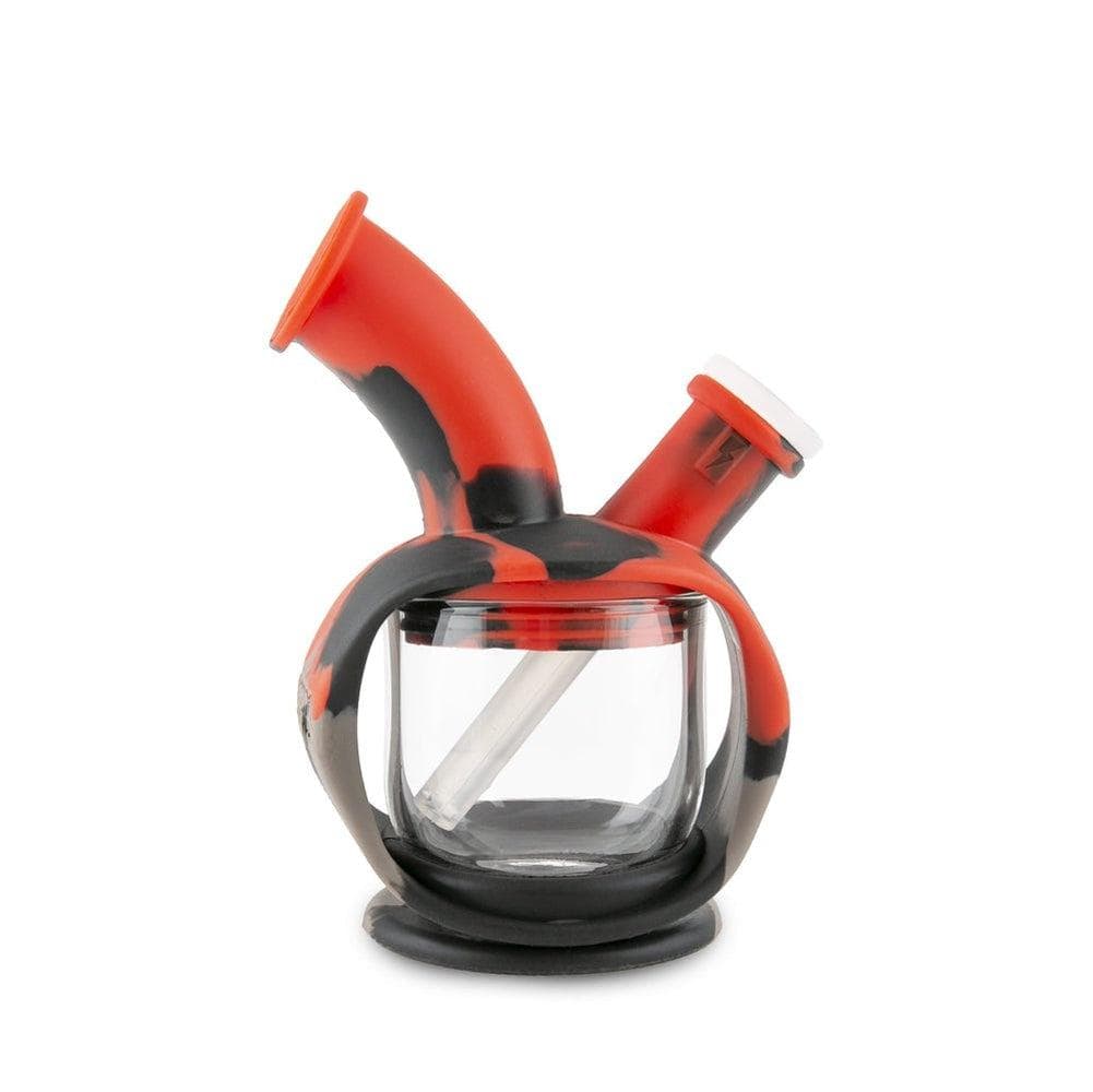 A front view of the Ooze Kettle Silicone Bubbler, showcasing the clear glass chamber within a textured silicone body.