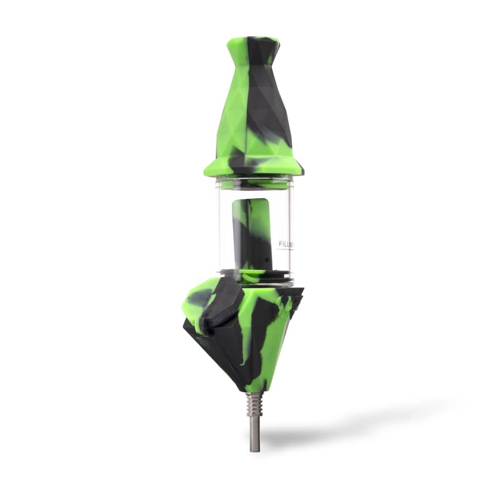 A front view of the Ooze Bectar Silicone Water Pipe and Concentrate Straw, displaying its green and clear silicone construction.