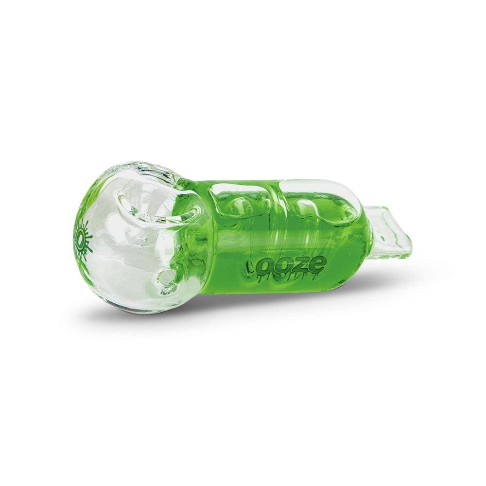 A side view of the Ooze Cryo Freezable Glycerin Glass Bowl, showing its clear glass construction and cylindrical shape.