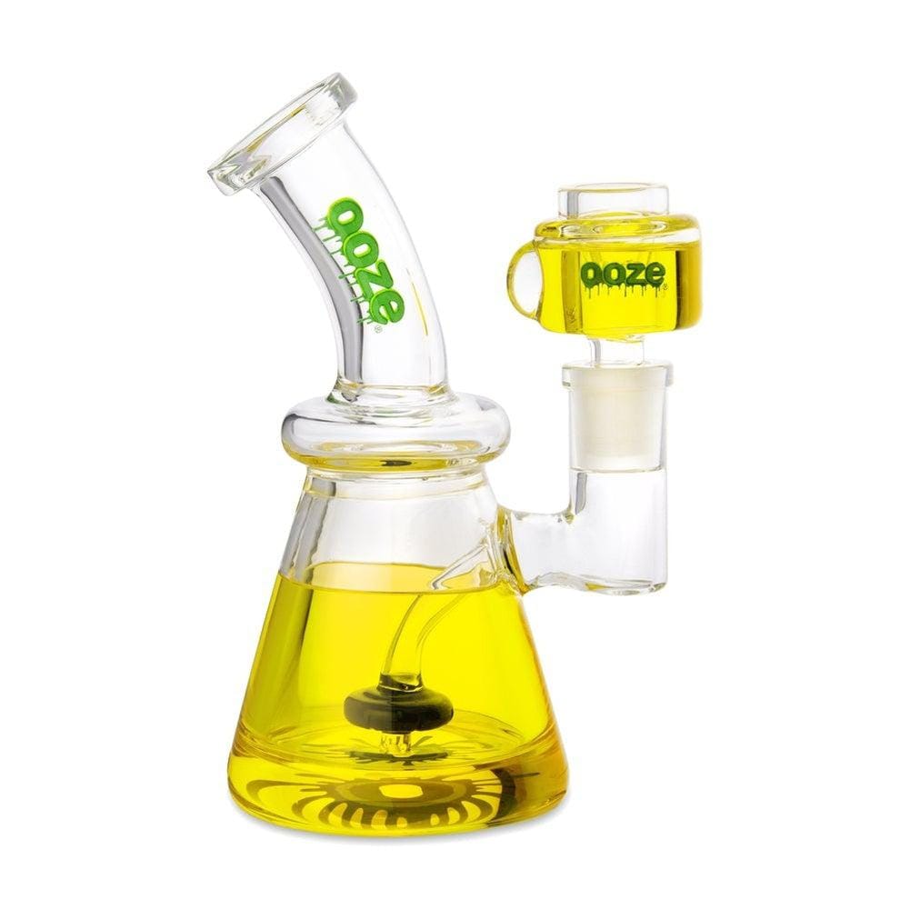 A front view of the Ooze Glyco Bong Glycerin Chilled Glass Water Pipe, showcasing its clear glass construction and unique glycerin-filled design.
