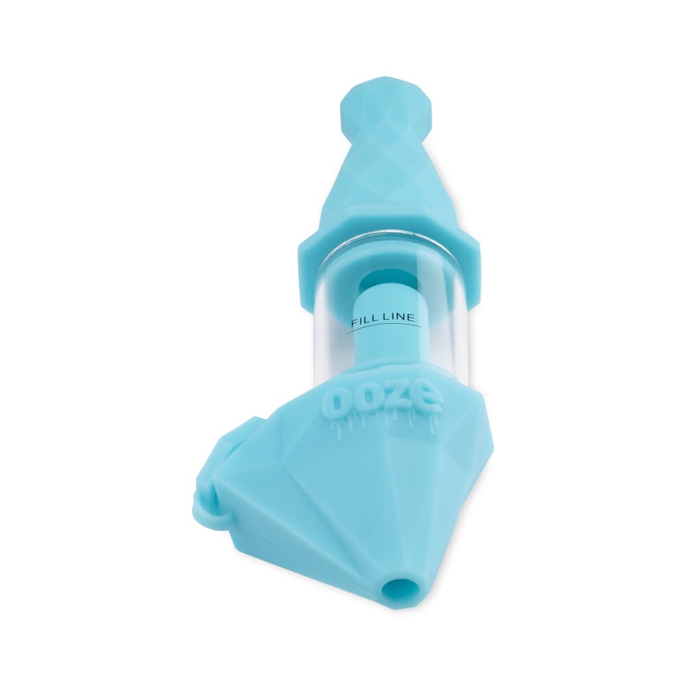 Close-up, angled view of the Ooze Bectar Silicone Water Pipe and Concentrate Straw, showcasing its translucent, pale blue material.
