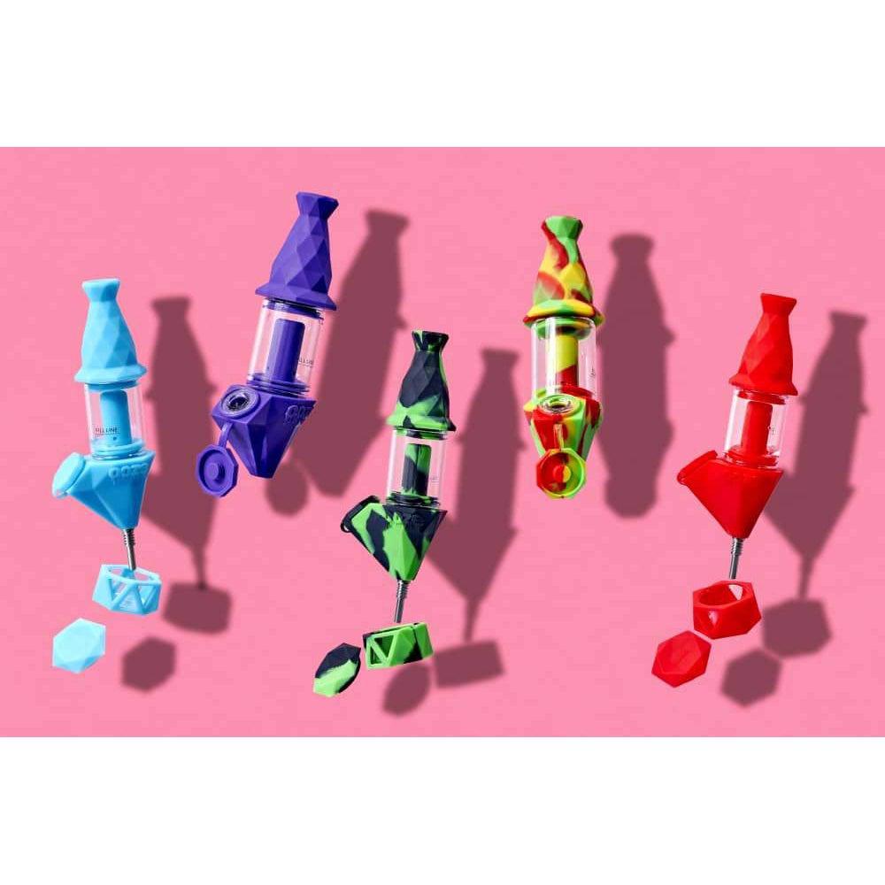 Front view of the Ooze Bectar Silicone Water Pipe and Concentrate Straw casting a long shadow on a dark surface.