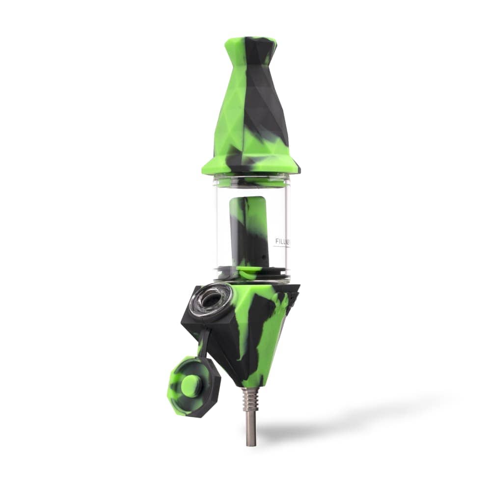 A front view of the Ooze Bectar Silicone Water Pipe and Concentrate Straw, showcasing its green and black design.