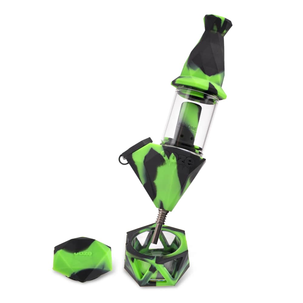 Front view of the Ooze Bectar Silicone Water Pipe and Concentrate Straw, showcasing its green, textured design and compact form.