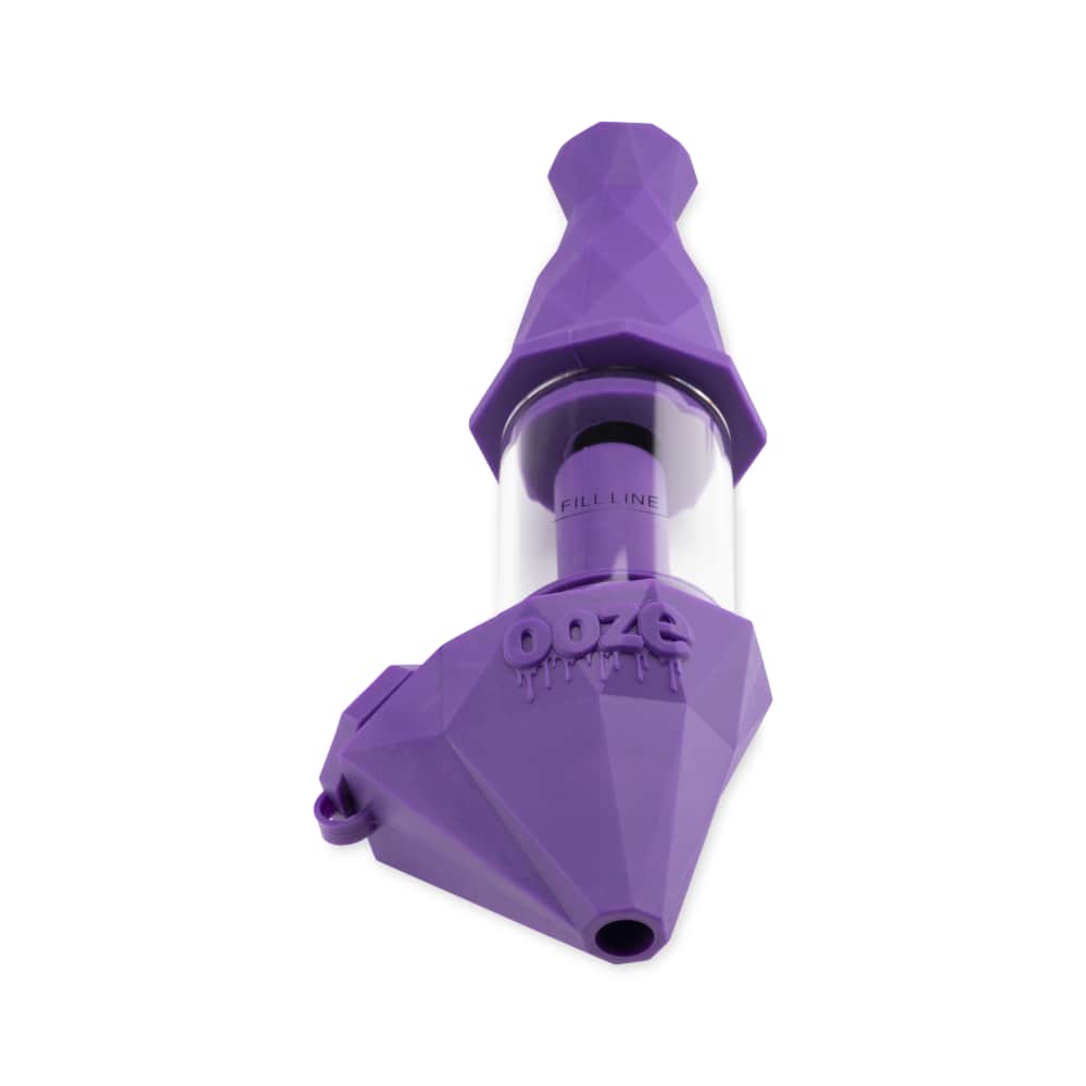 A front view of the Ooze Bectar Silicone Water Pipe and Concentrate Straw, showcasing its purple, triangular design.