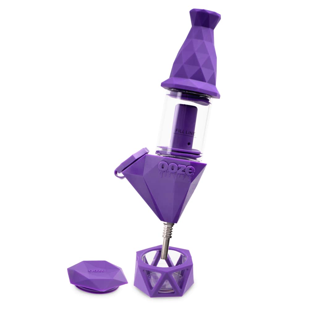 Front view of the Ooze Bectar Silicone Water Pipe and Concentrate Straw, showcasing its purple geometric design.