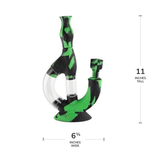 A front view of the Ooze Echo Silicone Water Pipe, showcasing its curved shape and dark-to-light gradient.