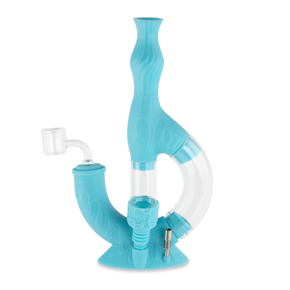 Front view of the Ooze Echo Silicone Water Pipe, showing a clear, curved tube with a joint visible against a plain white background.
