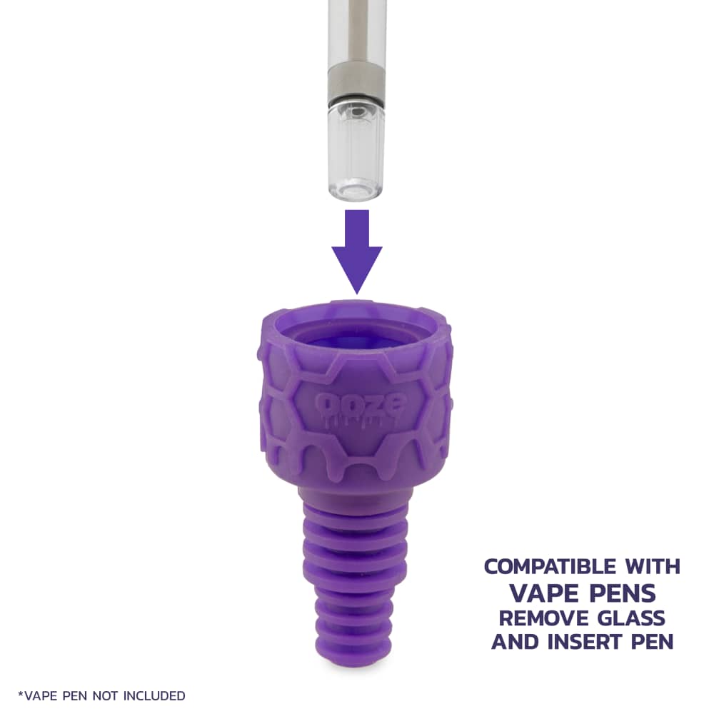 Front view of the Ooze Echo Silicone Water Pipe, showcasing its purple, textured design and joint connection.