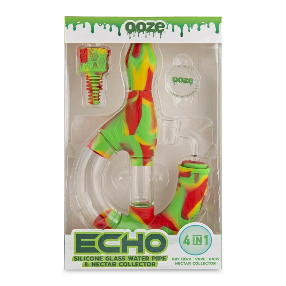 Front view of the Ooze Echo Silicone Water Pipe, showcasing its colorful, textured design against a plain background.