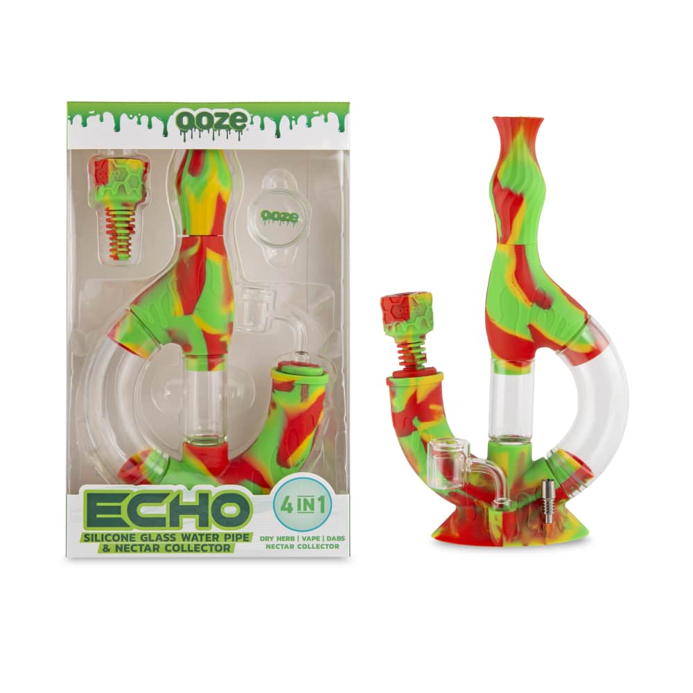 Front view of the Ooze Echo Silicone Water Pipe, showcasing its colorful, textured design against a plain white background.