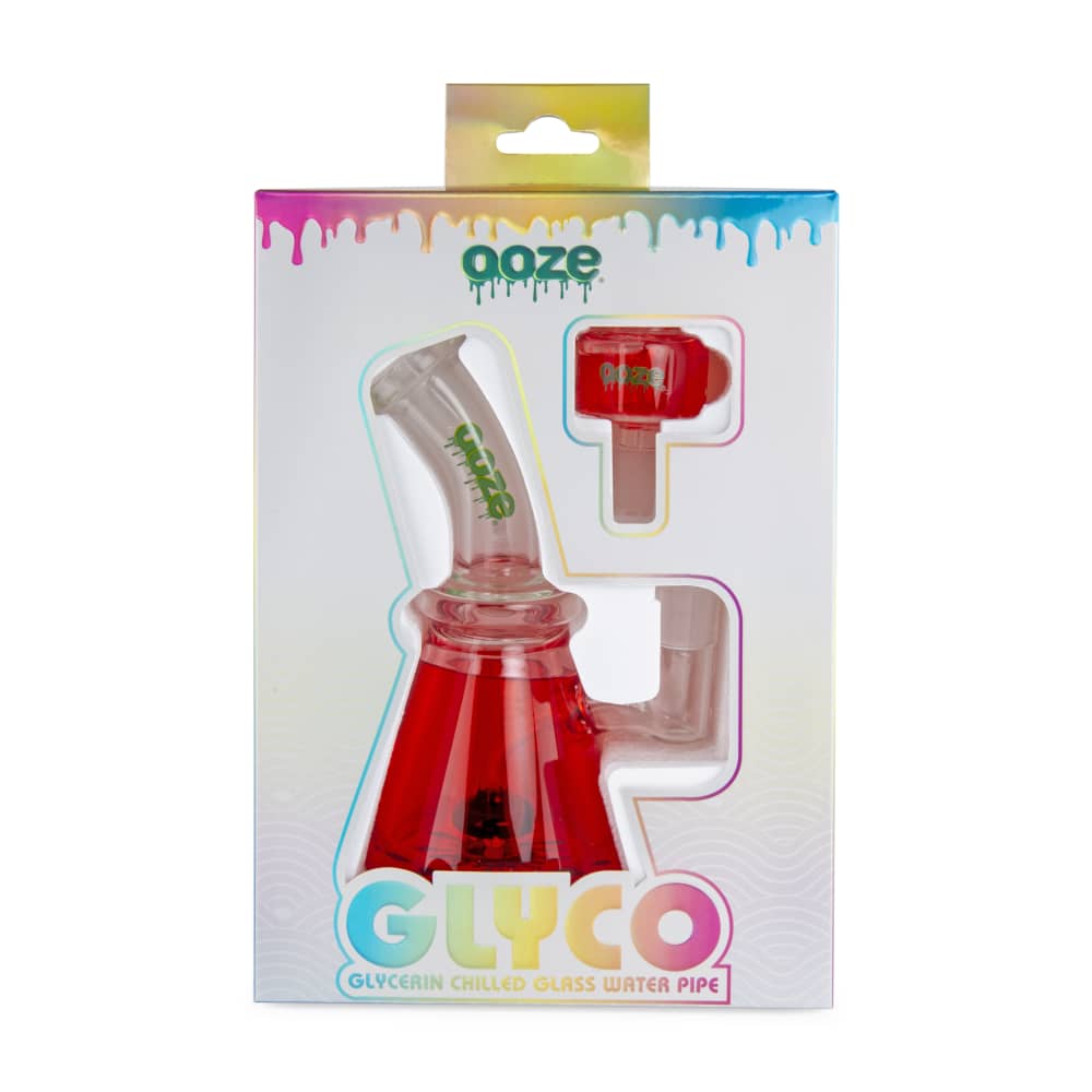 Front view of the Ooze Glyco Bong Glycerin Chilled Glass Water Pipe, showcasing its colorful, glycerin-filled design.