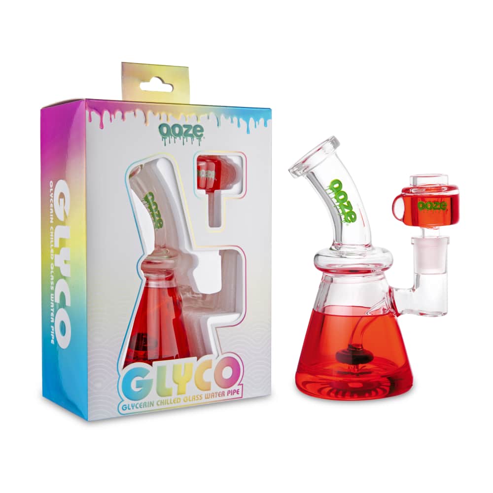 Front view of the Ooze Glyco Bong Glycerin Chilled Glass Water Pipe, showcasing its clear glass construction and unique shape.