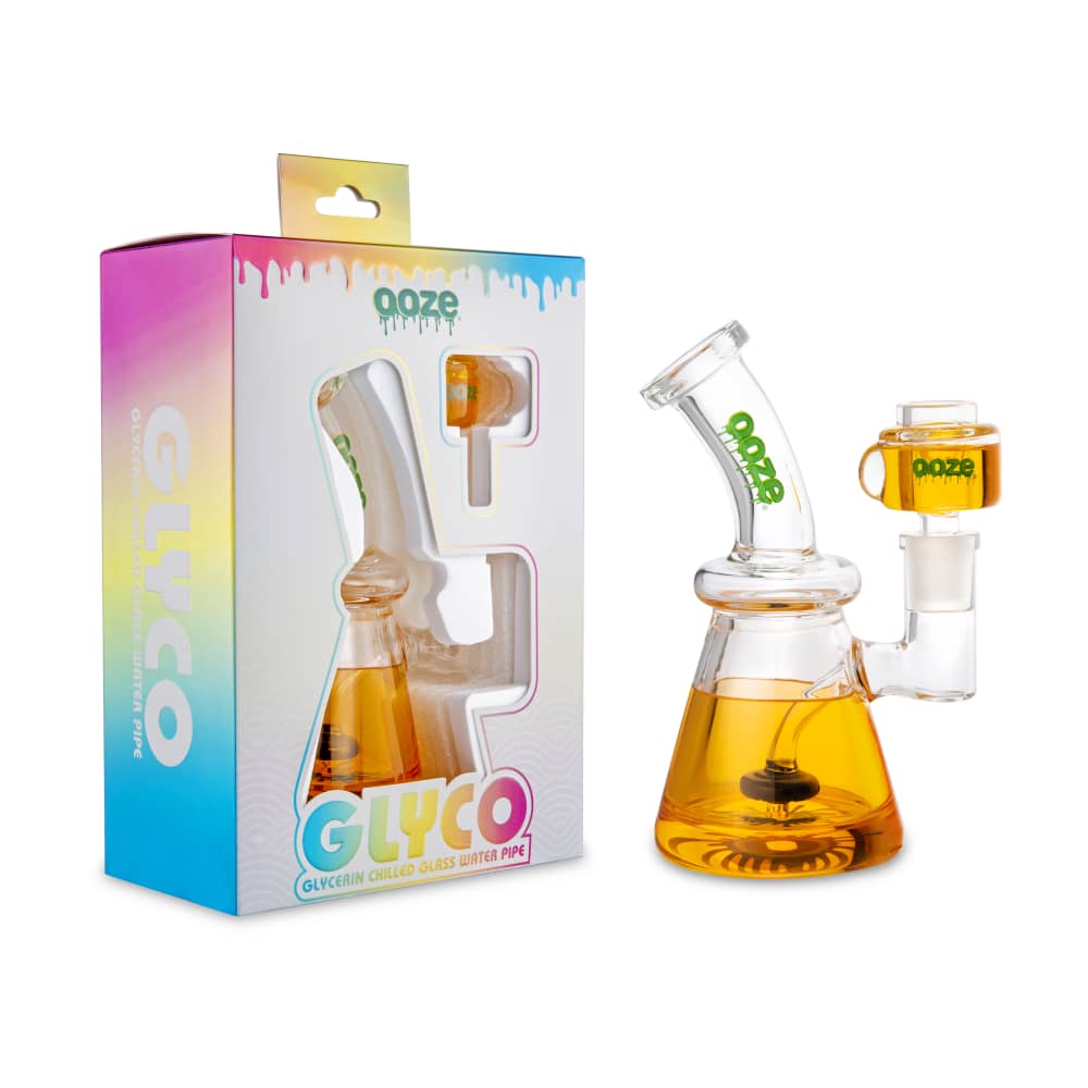 Front view of the Ooze Glyco Bong Glycerin Chilled Glass Water Pipe, showing its clear glass construction and curved neck design.