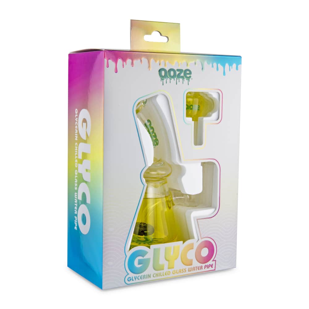 Front view of the Ooze Glyco Bong Glycerin Chilled Glass Water Pipe, showcasing its clear glass construction and unique shape.
