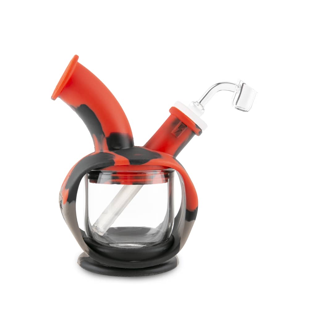 Front view of the Ooze Kettle Silicone Bubbler, showing a clear glass bubbler with a silicone base on a white background.