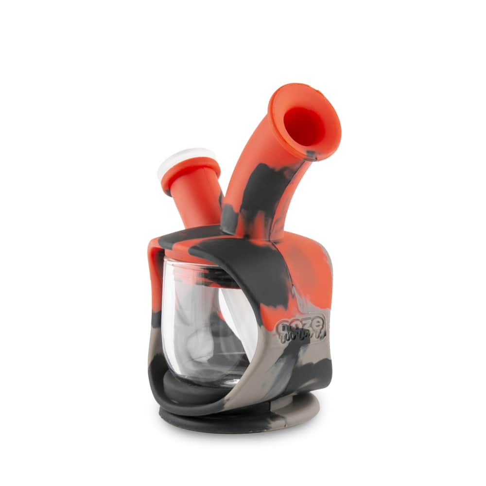 A front view of the Ooze Kettle Silicone Bubbler, showcasing its compact shape and smooth, black silicone construction.